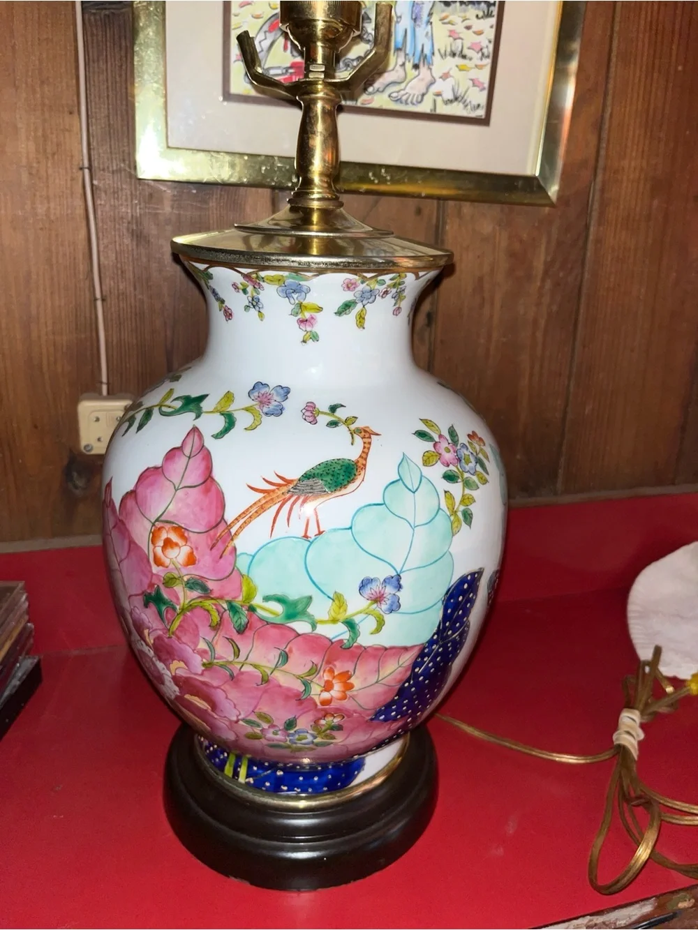 Vintage Chinese Export Tobacco Leaf Porcelain Table Lamp | 20